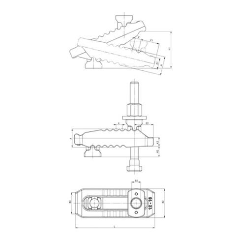 Pince de serrage AMF n° 6312V 20-M20x20x20x250 crocodile réglable avec porte-comptoir