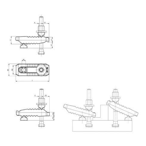 Pince de serrage AMF n° 6312V 25-M20x200 crocodile 25-M20x200 réglable avec porte-comptoir