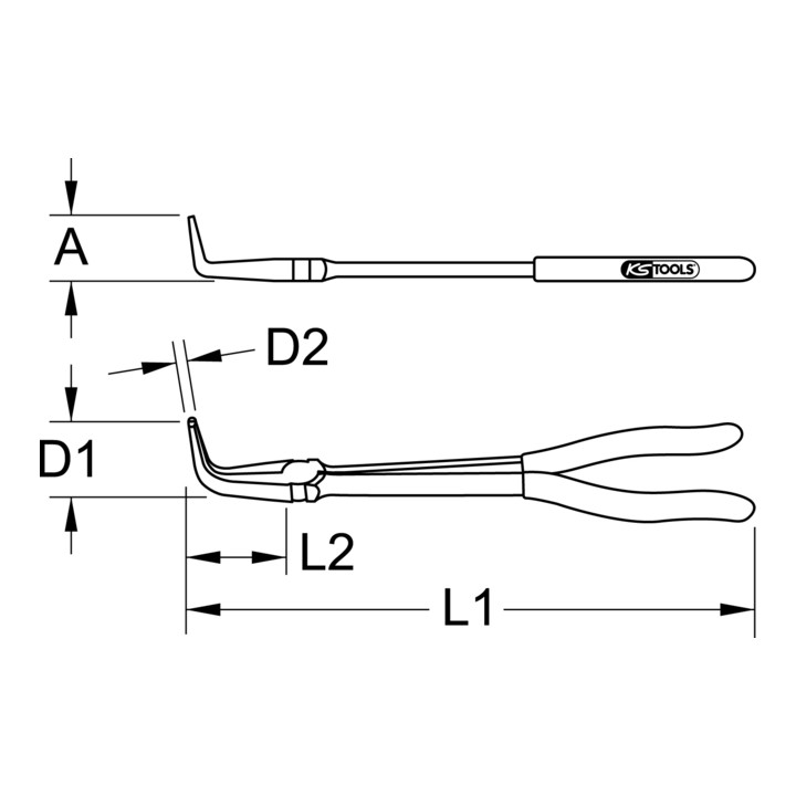 Pince électronique extra-longue à bec coudée à 90°, 270mm