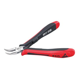 KS Tools ESD Pince à bec long, courbe, sans tranchant, 130 mm, mâchoires courbes