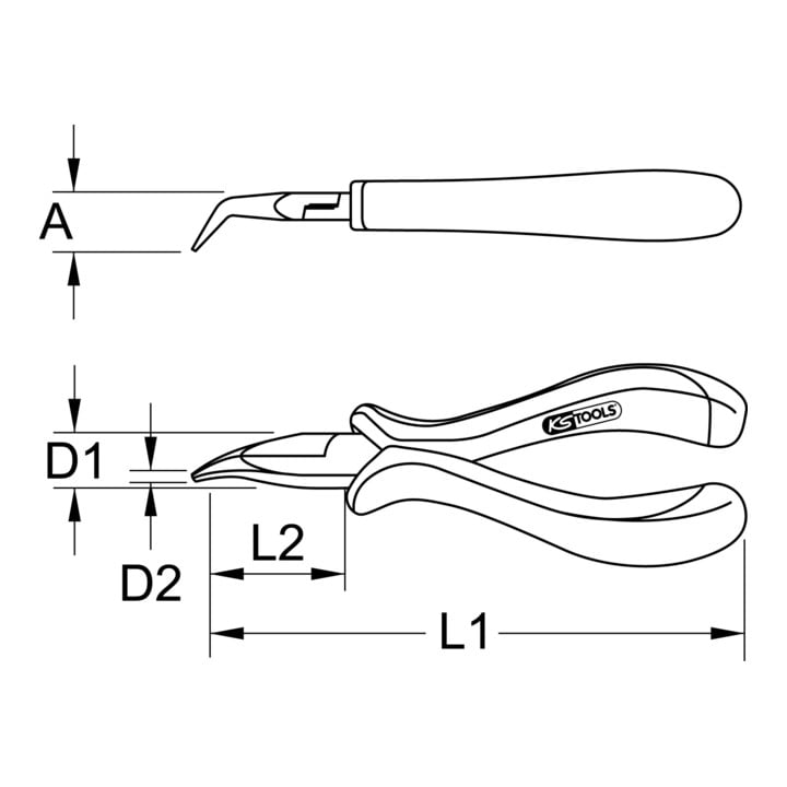 Pince pointue ESD-courbée-sans taille, 130 mm