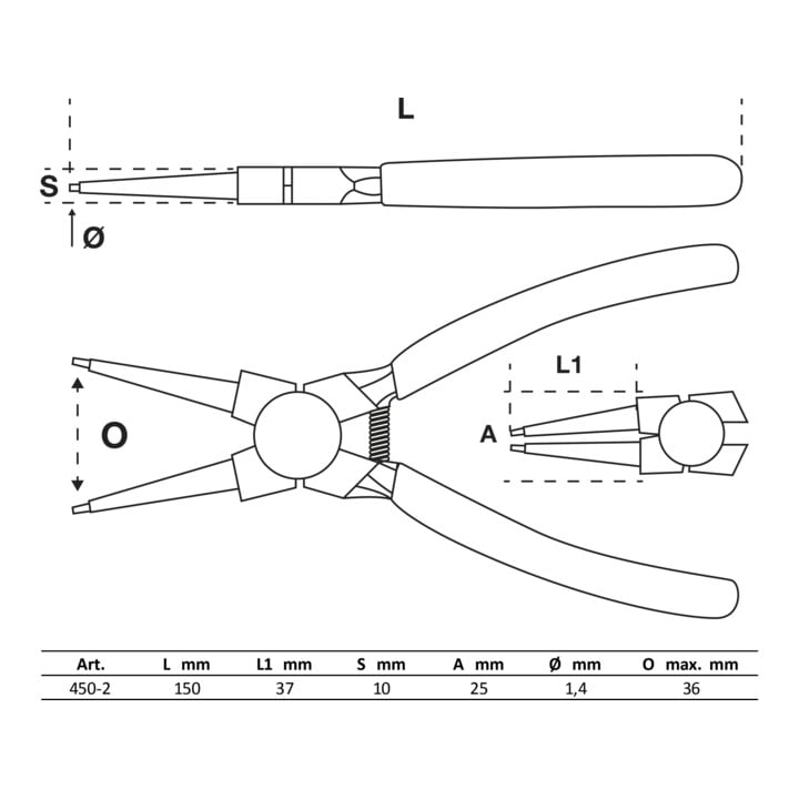 Pince pour circlips droite pour circlips intérieurs 150 mm BGS