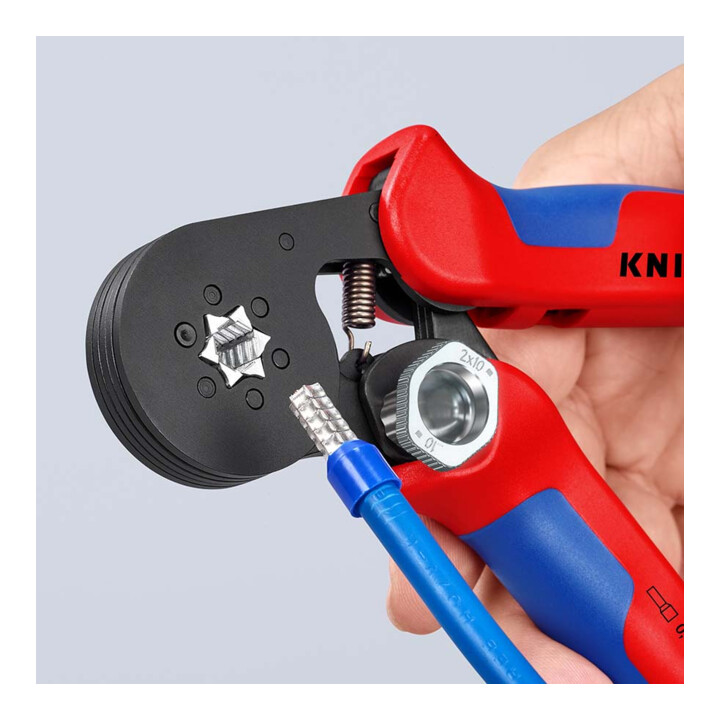 Pinces à sertir auto-ajustables pour embouts de câble, avec accès latéral Knipex