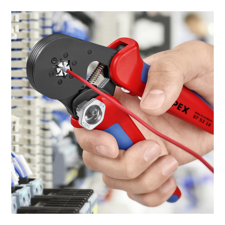 Pinces à sertir auto-ajustables pour embouts de câble, avec accès latéral Knipex