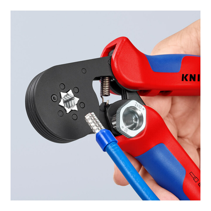 Pinces à sertir auto-ajustables pour embouts de câble, avec accès latéral Knipex