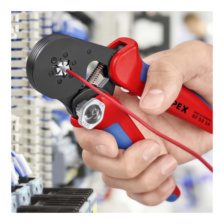 Pinces à sertir auto-ajustables pour embouts de câble, avec accès latéral Knipex