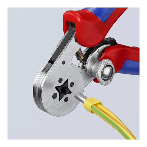 KNIPEX 97 55 14 Pince à sertir auto-ajustable pour embouts de câbles à entrée latérale avec douilles à plusieurs composants chromées 180 mm
