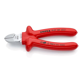 Cisailles latérales chromées 180mm isolées par trempage Knipex gauche