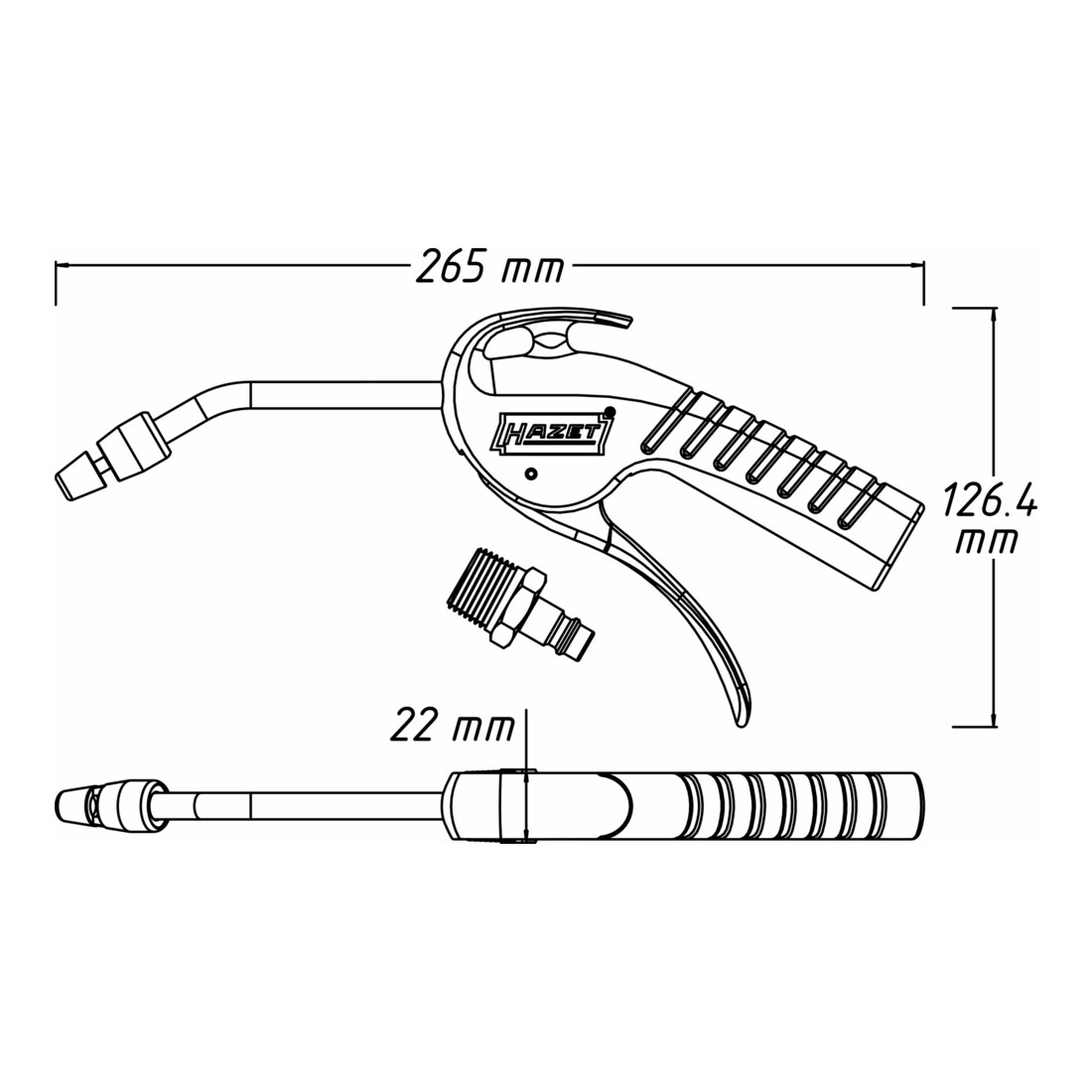 Pistolet de soufflage 100 mm · avec buse Venturi et tube courbé 9040P-4 HAZET