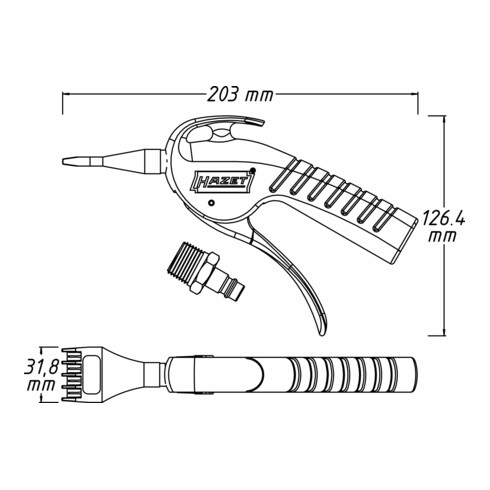 Pistolet de soufflage<li>peu bruyant avec large buse plate 9040P-5 HAZET