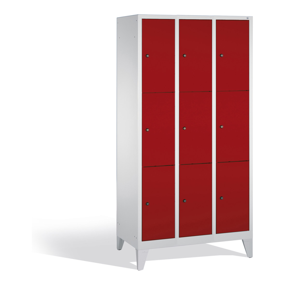 Placard C+P Classic sur pieds, 9 compartiments, H1850xL900xP500mm Avant Rouge rubis corps Gris clair