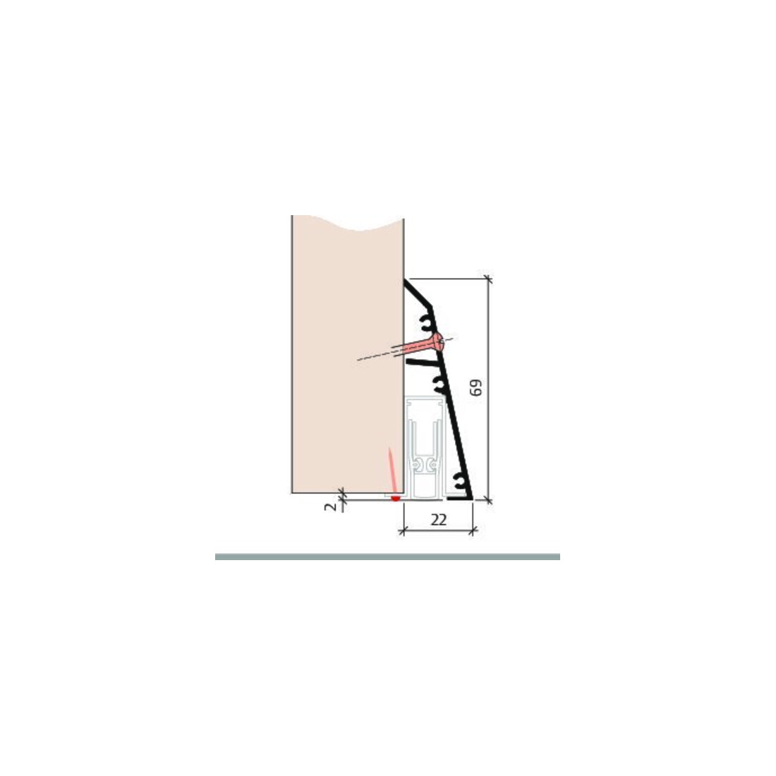 PLANET ASSA ABLOY Profil de recouvrement plinthe, 950 mm aluminium anodisé argenté