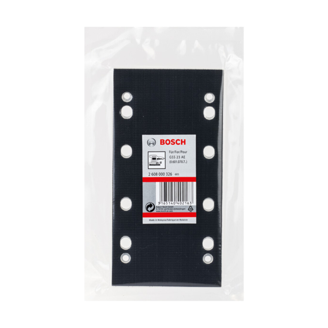 Plaque abrasive Bosch 185 x 93 mm pour GSS 23 AE avec fixation auto-agrippante