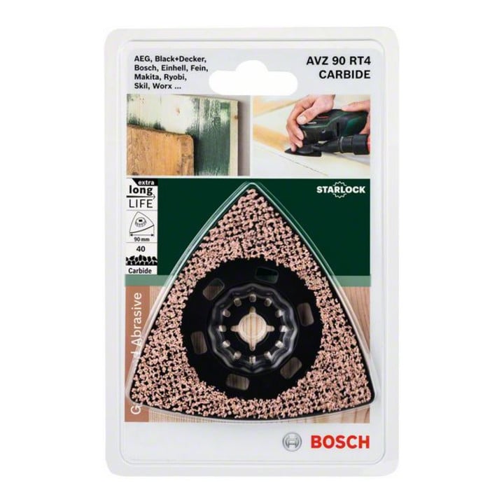 Plaque abrasive Carbide-RIFF Bosch AVZ 90 RT4, 90 mm, Ponçage au carbure Grain 4