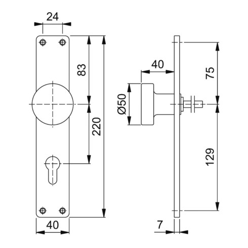 Plaque bouton Hoppe 58/202 Alu. F1 PZ
