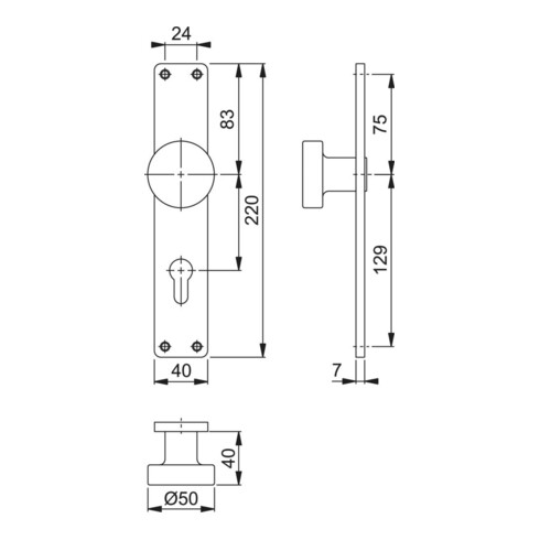 Plaque bouton Hoppe 58/202 Alu. F1 PZ