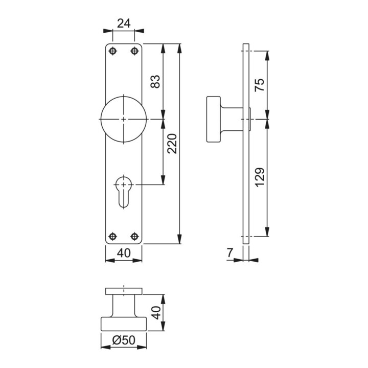 Plaque bouton Hoppe 58/202 Alu. F2 PZ