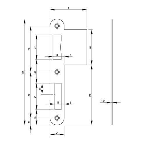 Plaque de fermeture de volet B 9000 VA rd. B.24xL.180mm DIN L