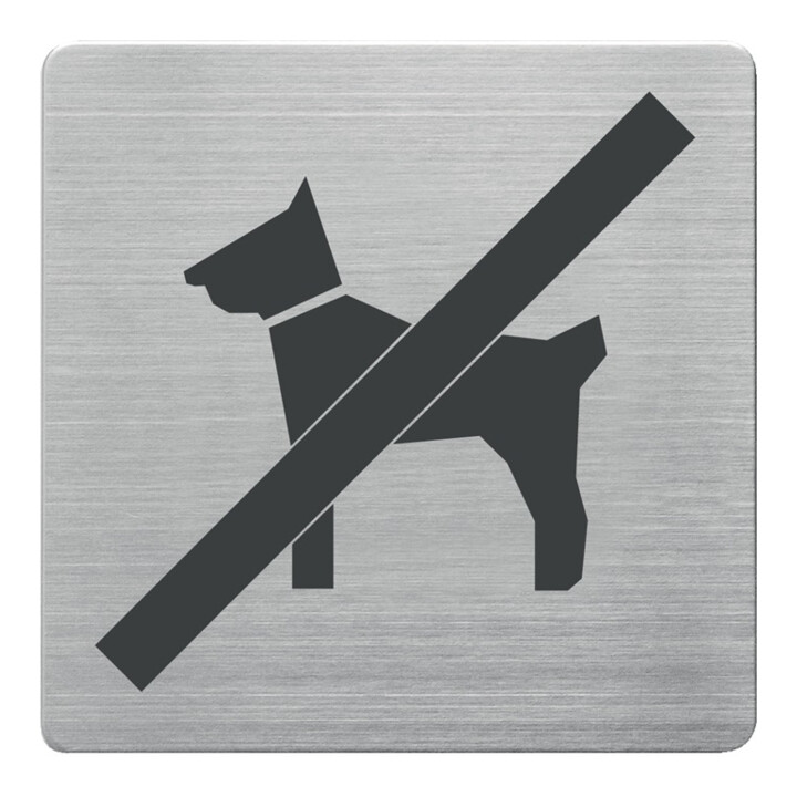 Panneau de porte/information B90×H90mm Fenêtre visible Chiens interdits Dos inox plié