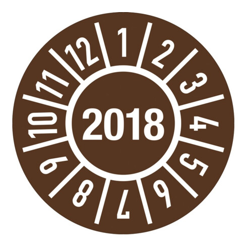 Étiquette de contrôle annuel D.15mm Année 2018 avec mois Film Boîte de 100 pcs