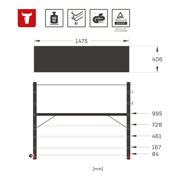 Plate-forme de travail/échafaudage STIER 150 kg EN 131