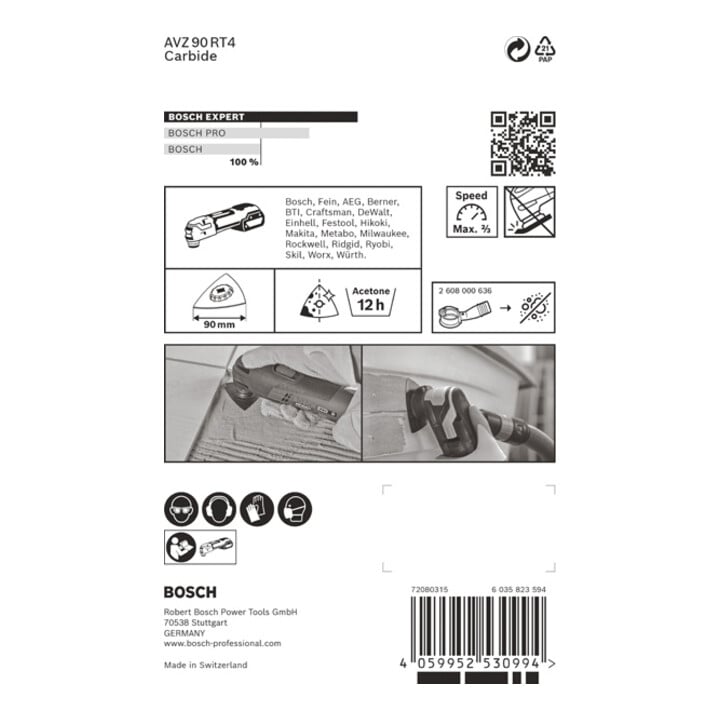 Plateau de ponçage Bosch Expert AVZ 90 RT4 Lame pour outils multifonctions, 90 mm