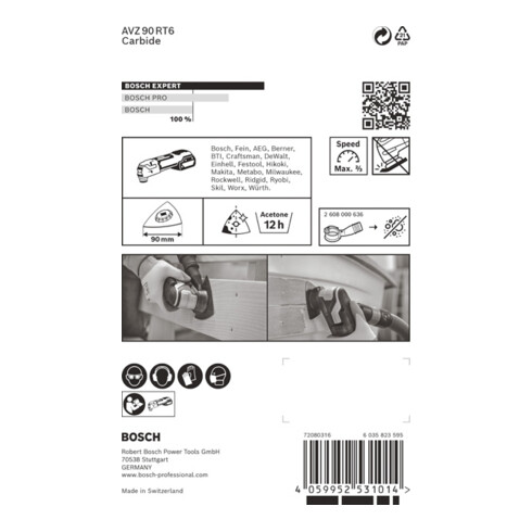 Plaque de ponçage Bosch EXPERT AVZ 90 RT6 Lame pour outils multifonctions