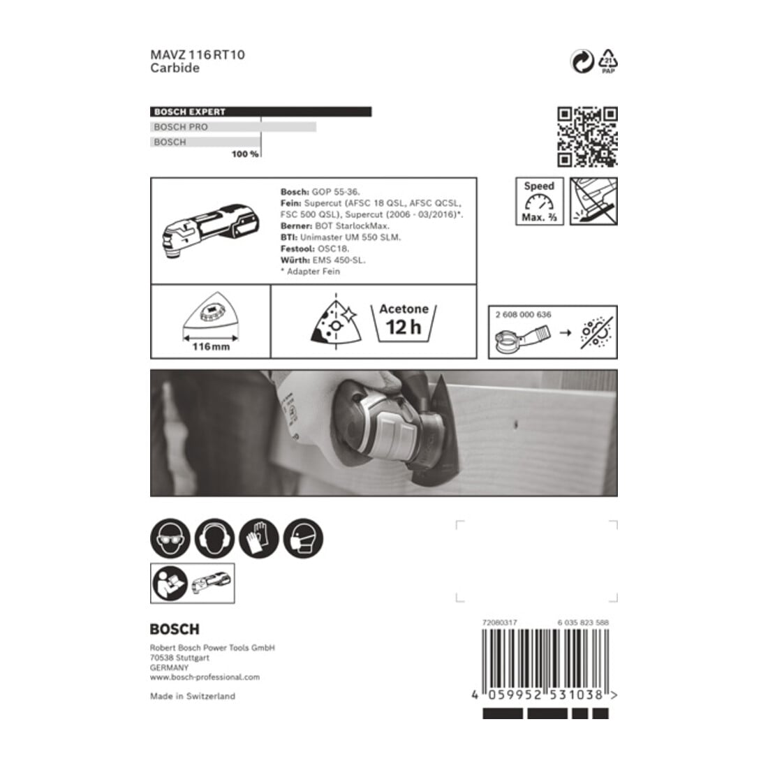 Plateau de ponçage Bosch Expert MAVZ 116 RT10 Lame pour outils multifonctions, 116 mm
