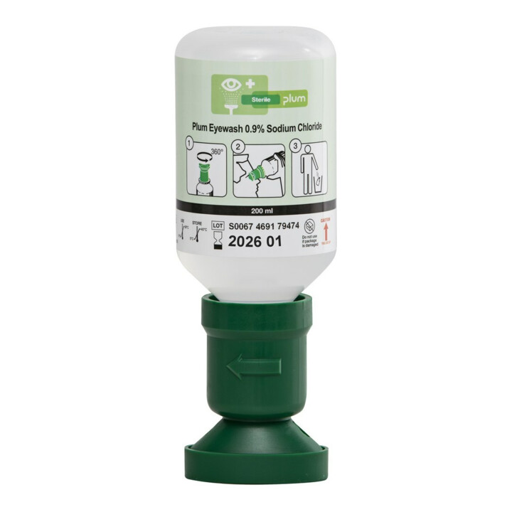 PLUM Bain oculaire 0,9 % chlorure de sodium 200 ml, avec capuchon anti-poussière