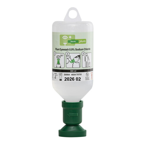 PLUM Bain oculaire 0,9 % chlorure de sodium 500 ml, avec capuchon antipoussière