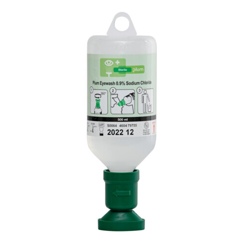PLUM Bain oculaire 0,9 % chlorure de sodium 500 ml, avec capuchon antipoussière