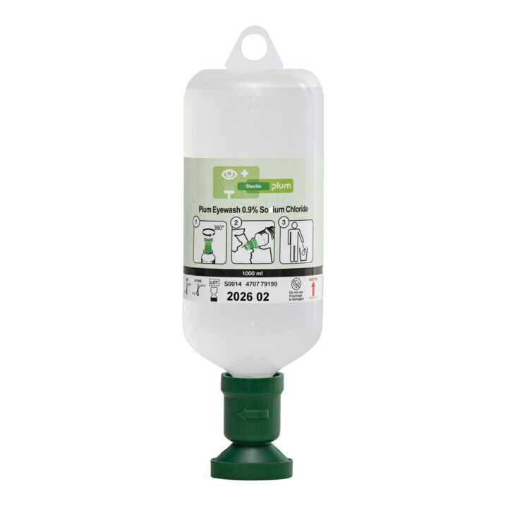 PLUM Eyewash 0,9 % sodium chloride 1000 ml, m.Staubkappe