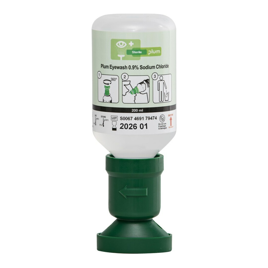 PLUM Eyewash 0,9 % sodium chloride 200 ml, m. Staubkappe