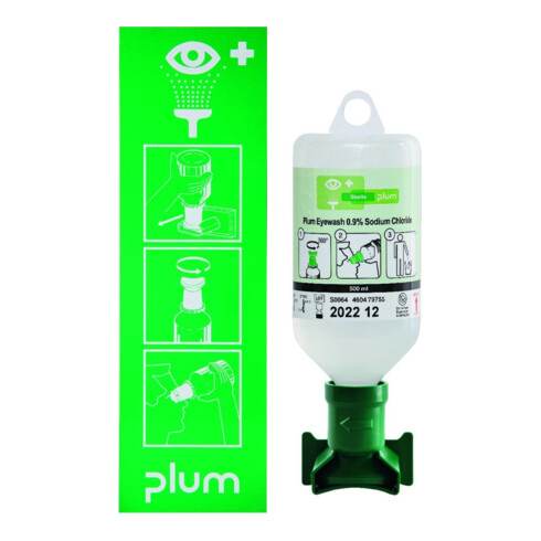 PLUM Station de rinçage oculaire, incl. flacon 500 ml et support mural