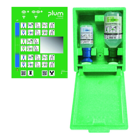 PLUM Station d'urgence oculaire avec 2 flacons (500 ml, 200 ml), support mural