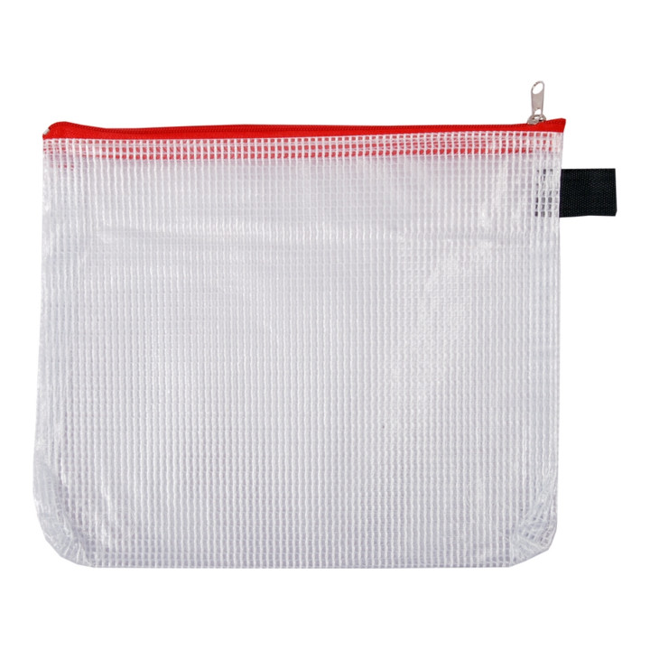 Pochette en plastique Eichner à fermeture éclair B6 en plastique, fermeture éclair rouge 233 x 190 mm