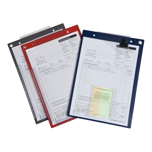 Pochette et support de documents avec fermeture velcro et 2 compartiments DIN A4 bleu UE=10 pcs.