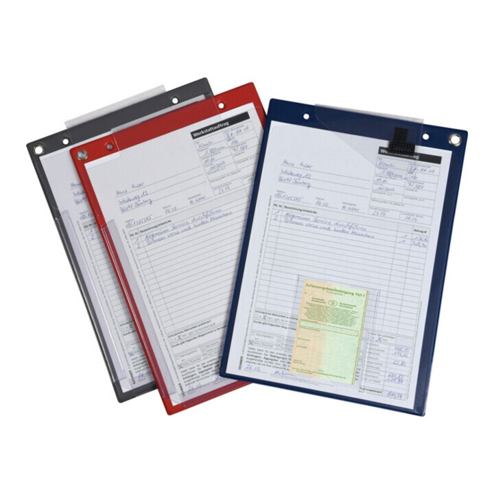 Pochette et support de documents avec fermeture velcro et 2 compartiments DIN A4 bleu UE=10 pcs.
