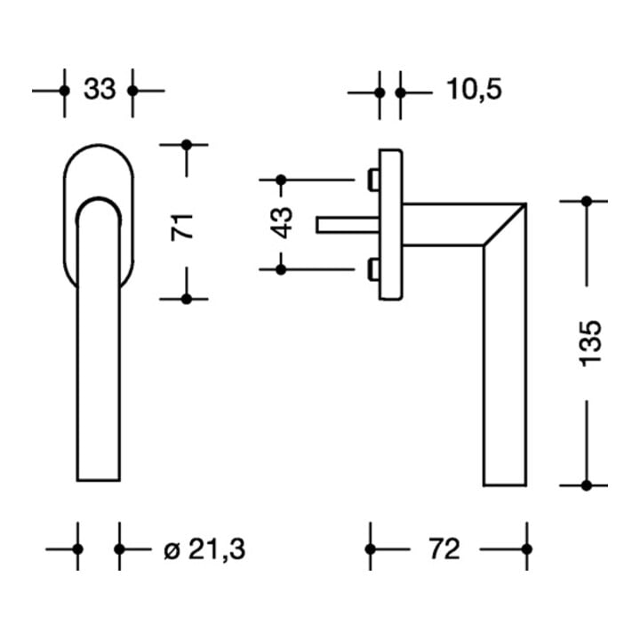 Poignée de fenêtre HEWI 162XAFG.2 30mm VA XA 30mm Stand.HEWI