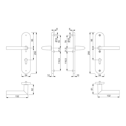 Poignée de porte Hoppe Stockholm 76G/3331/3440/1140 ES1 SK2 PZ carré 8/10mm