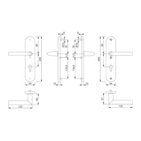 Poignée de porte Hoppe Stockholm 76G/3331/3440/1140 ES1 SK2 PZ carré 8/10mm