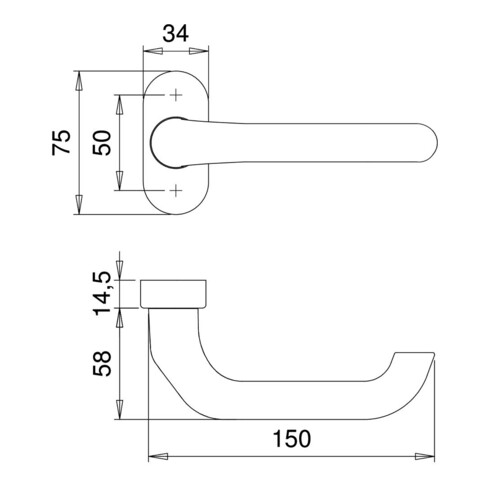 Poignée de porte profilée trou partie 1300/2033 Alu.F1 ov.8mm couronné