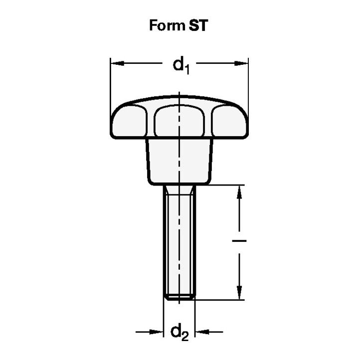 Poignée en étoile GN 6336.4 vis pour poignée en étoile plastique d1 63 mm d2 M 1