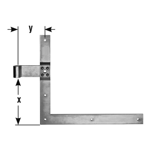 POLLMANN charnières d'angle HT 20, extrémités carrées pour goupille 16mm, H400xL800mm galvanisé clair