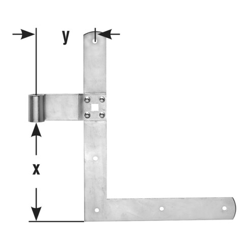 POLLMANN FT-Charnières d'angle extrémités arrondies pour goupille 13 mm, H250xL200 mm, galvanisé clair