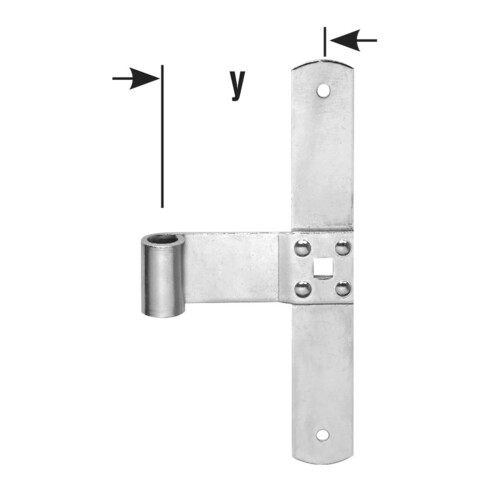 POLLMANN Paumelle centrale pour fenêtre 30, extrémités arrondies, tige 13 mm, 200 mm fer, galvanisé clair