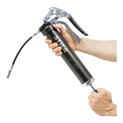 Pompe de graissage à une main avec tuyau nylon STIER