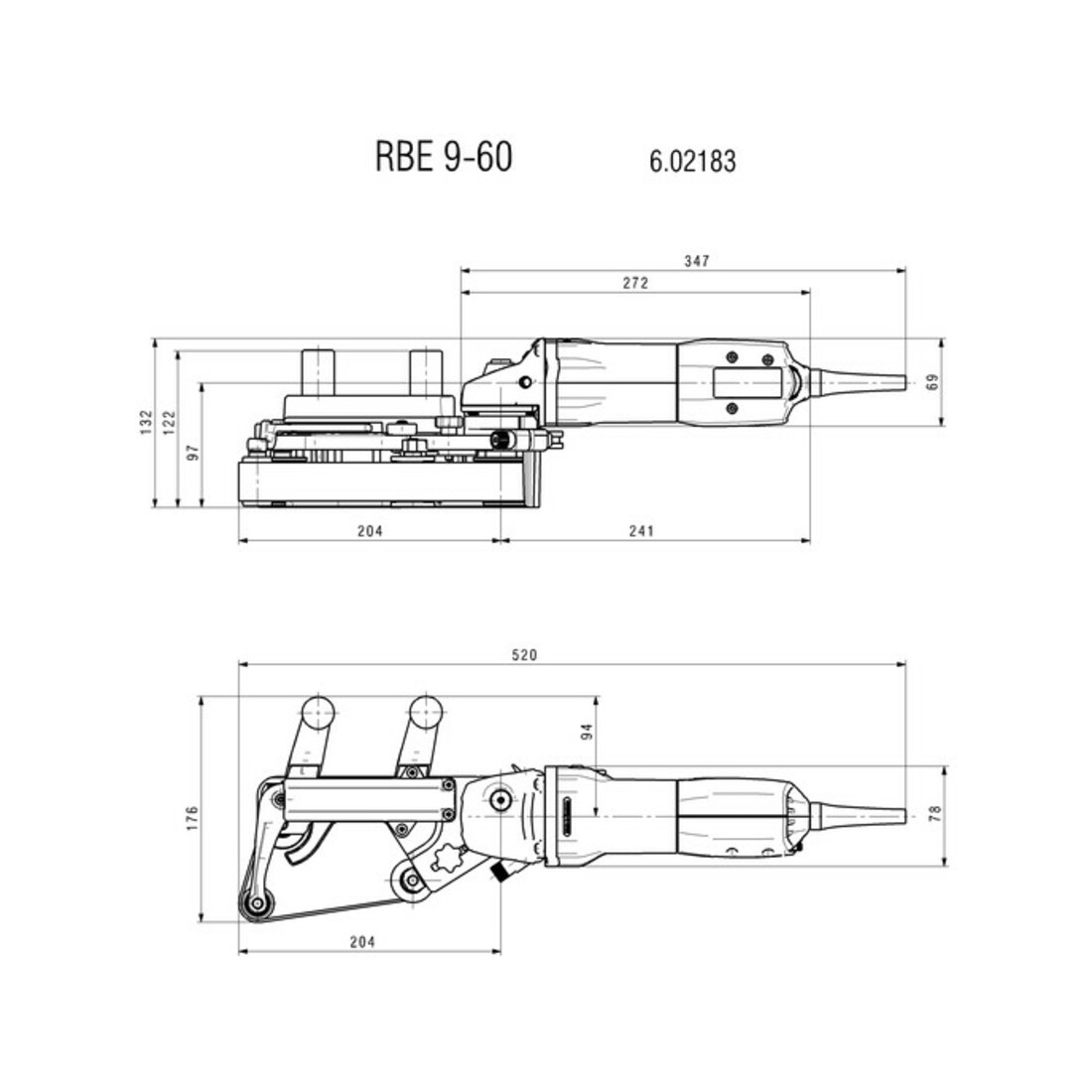 Ponceuse de tubes à bande RBE 9-60 Set metabo, Coffret en tôle d'acier