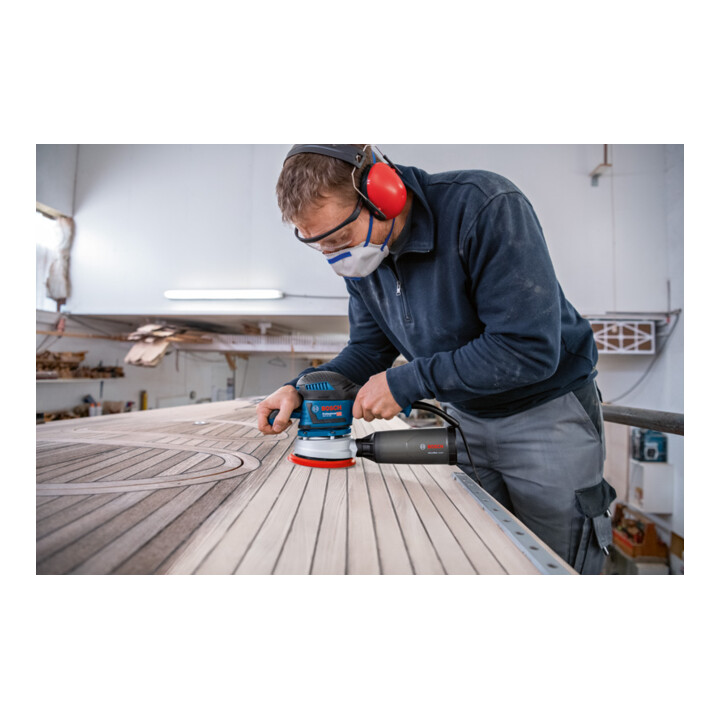 Ponceuse excentrique Bosch GEX 40-150 avec 1 x feuille abrasive M480 et L-BOXX