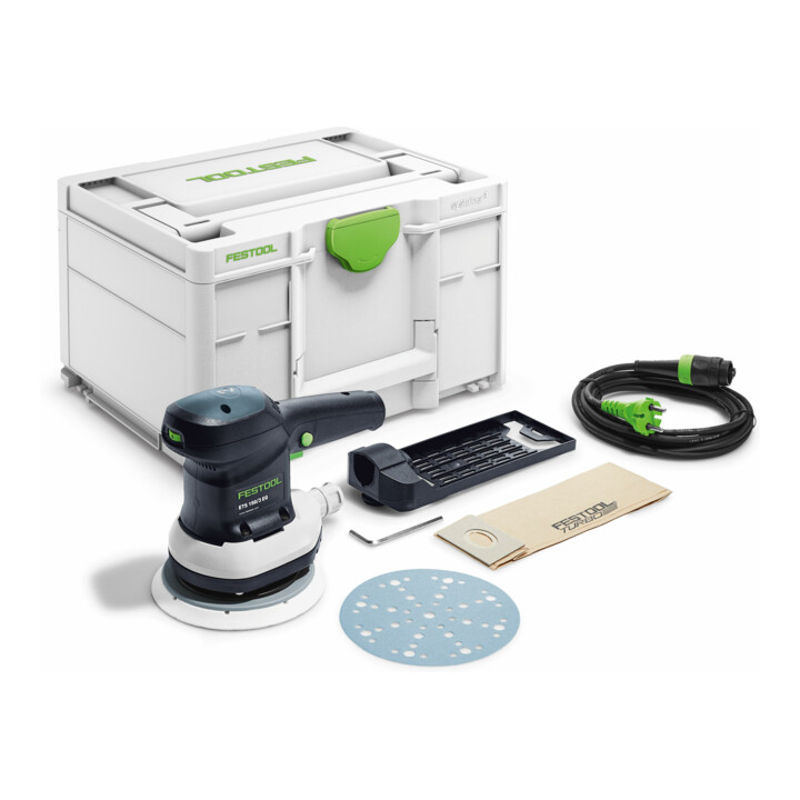 Festool Exzenterschleifer ETS 150/3 EQ-Plus + Festool Schleifmittel-Systainer³ SYS-STF D125 GR-Set Granat
